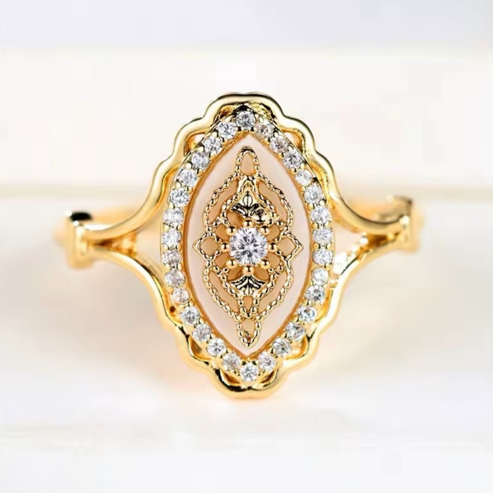 Delicate Gold Oval Zircon Ring size 7, 8